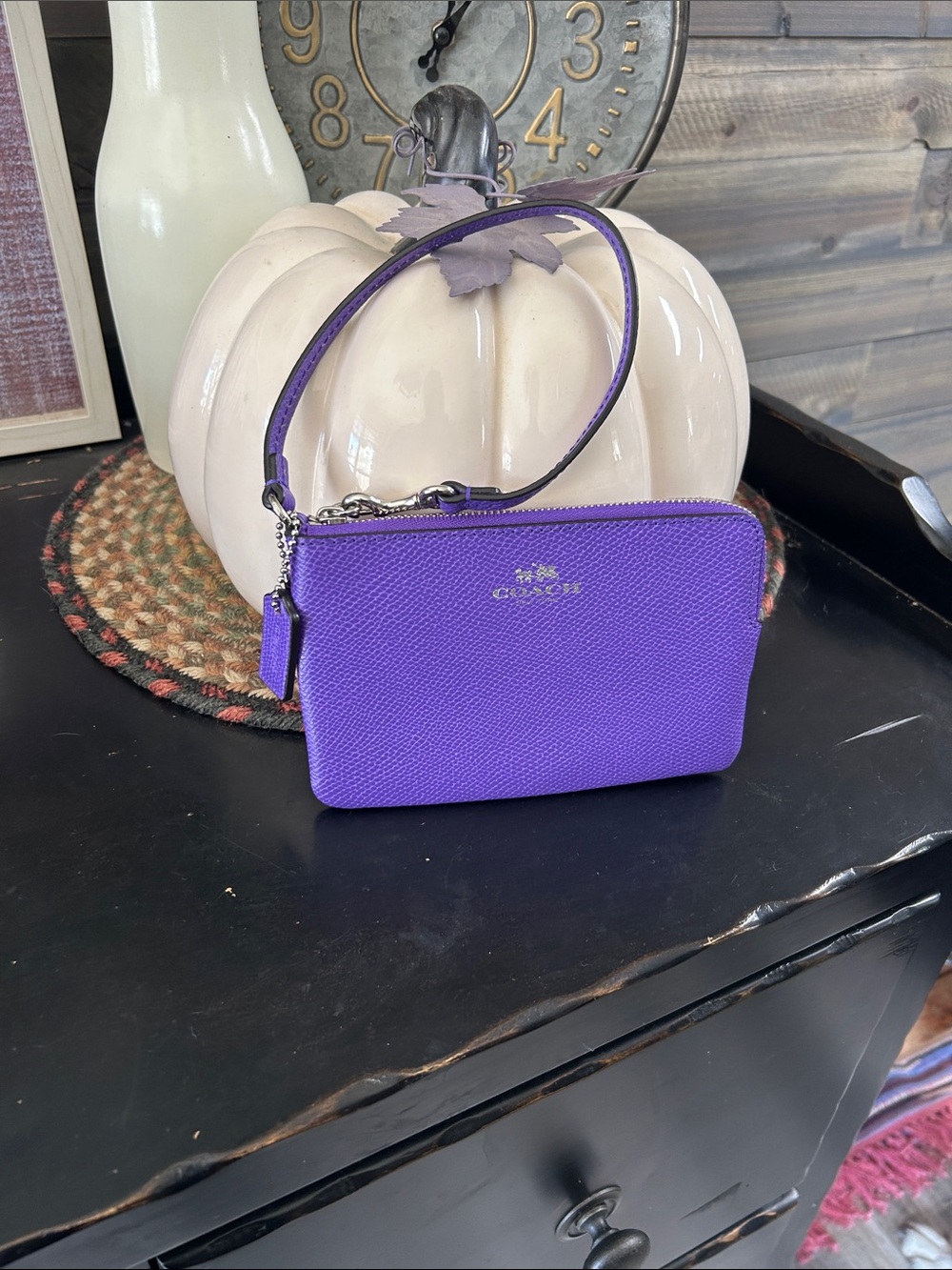 Coach Purple Saffiano Leather Wristlet with hang tag